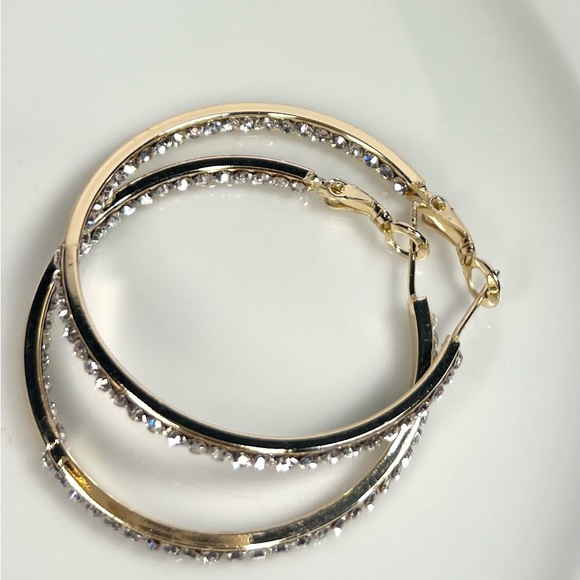 14k gold filled cz stone hoop earrings - Picture 3 of 4